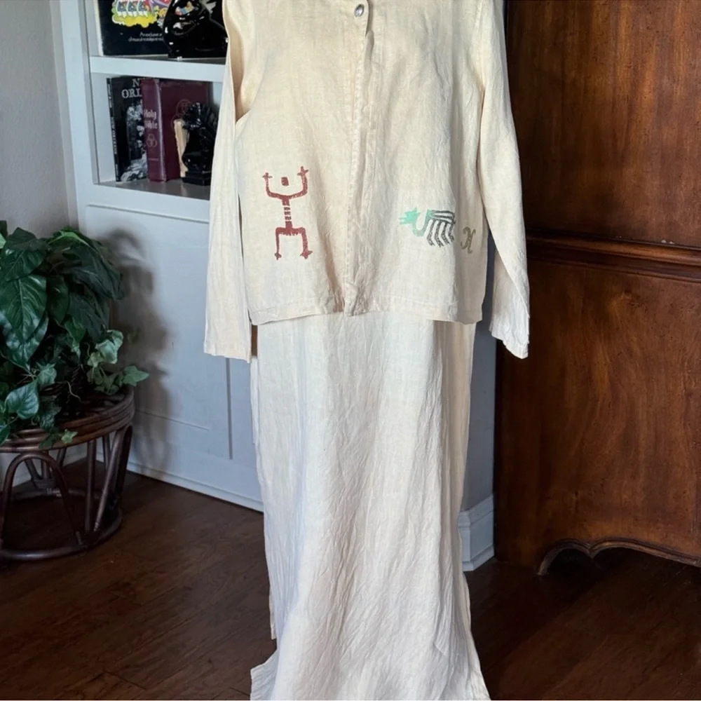 Vintage Blue Cactus‎ 2 Piece Set Linen Maxi Dress - Picture 2 of 11